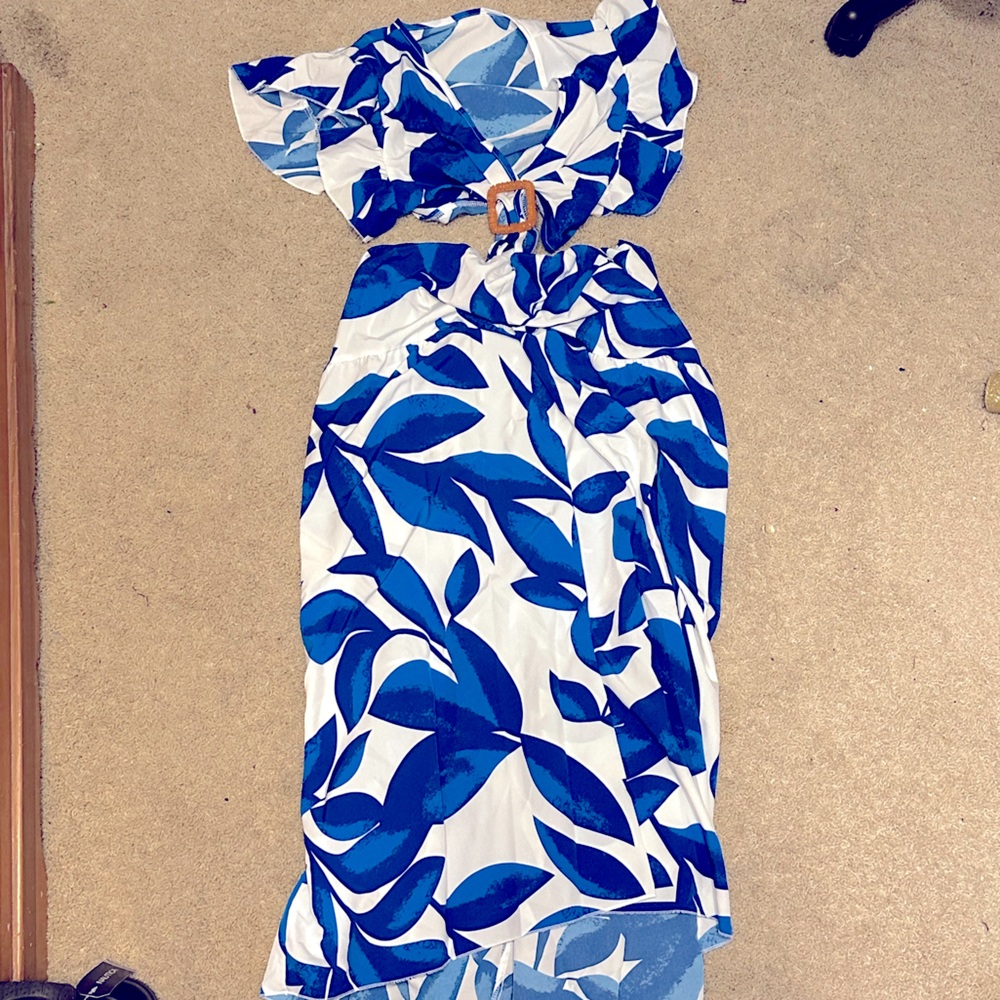 Blue and white cutout maxi